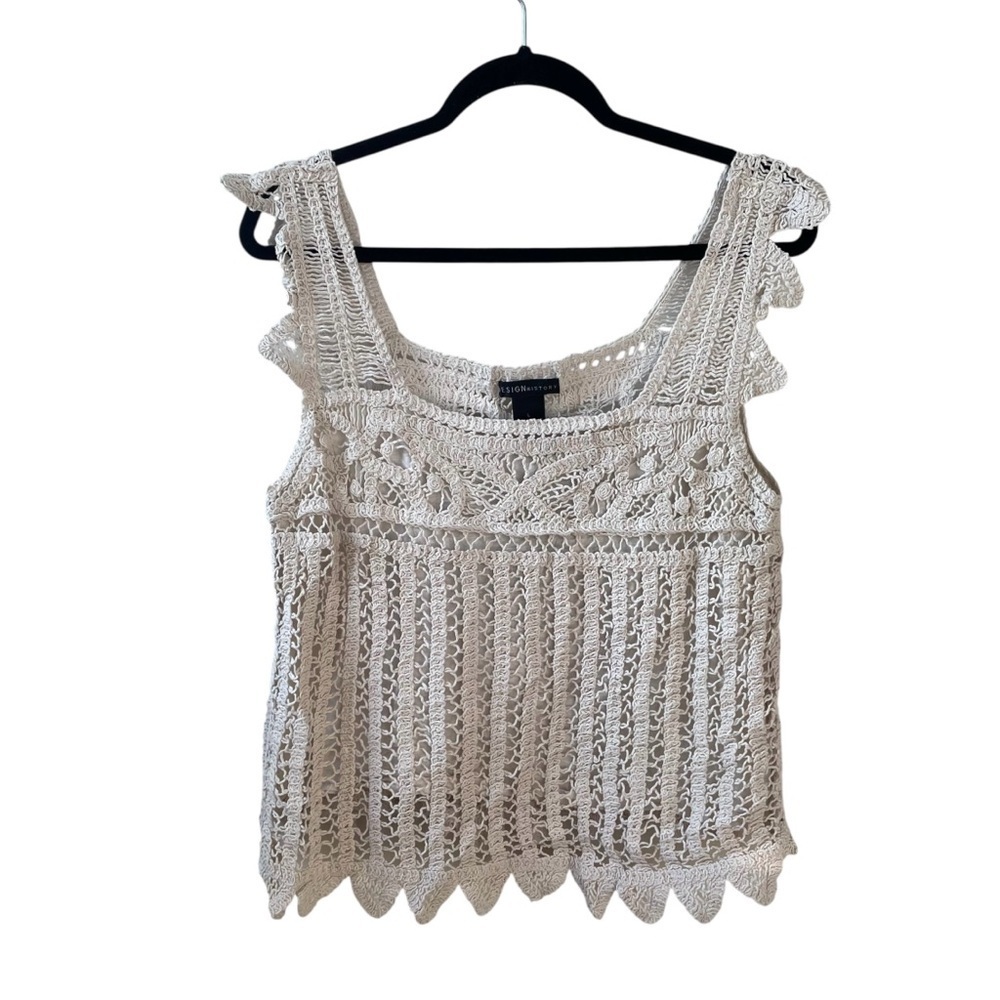 Design History Cream Crochet Knit Tank Top Large